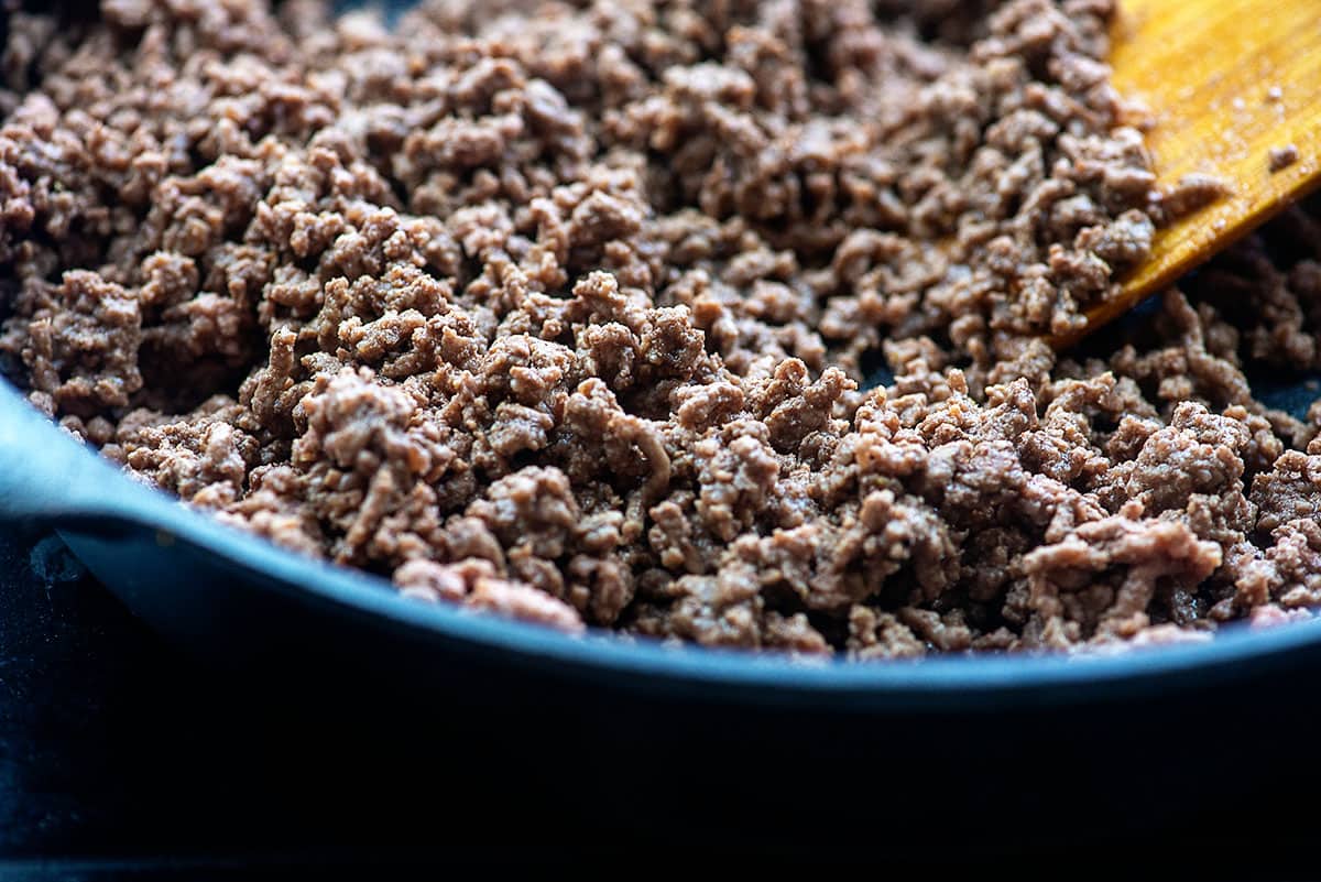 seasoned ground beef in skillet