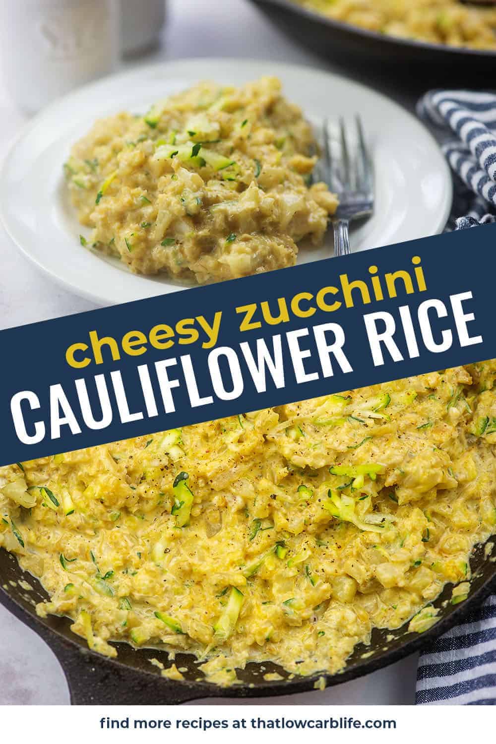 cheesy cauliflower rice recipe photo collage for pinterest