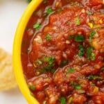 restaurant style salsa in yellow salsa bowl