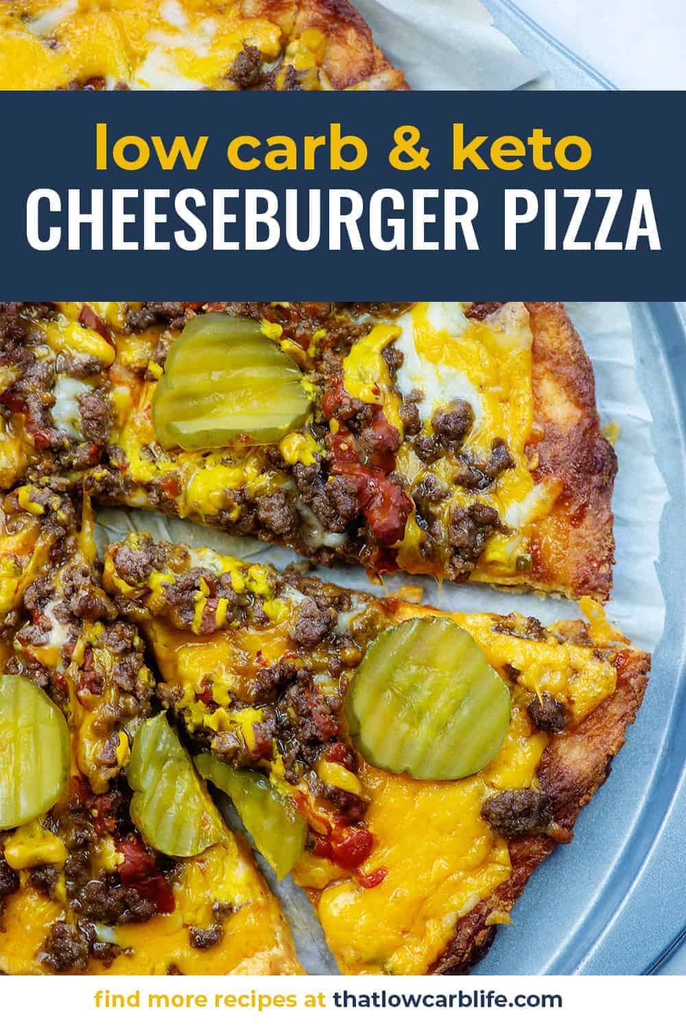 low carb cheeseburger pizza slices on pizza pan