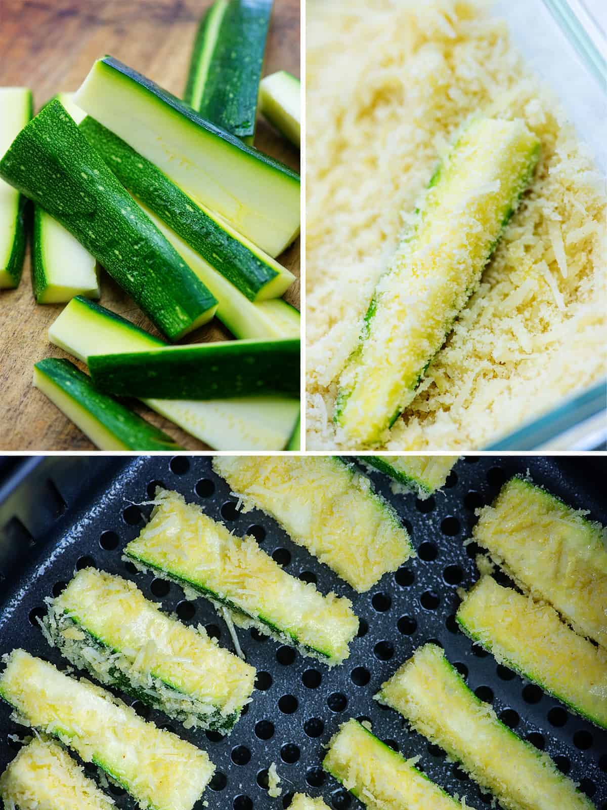 photo collage of zucchini fries preparation