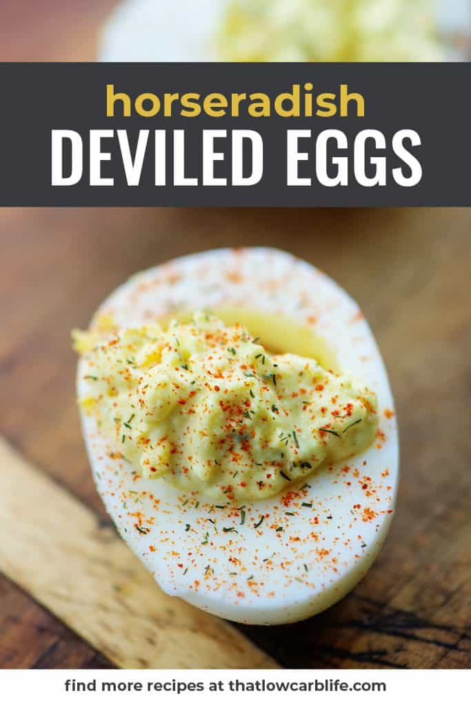 horseradish deviled egg on cutting board