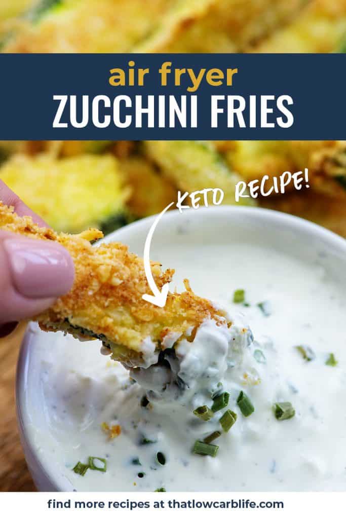 air fryer zucchini fries dipped in ranch dressing