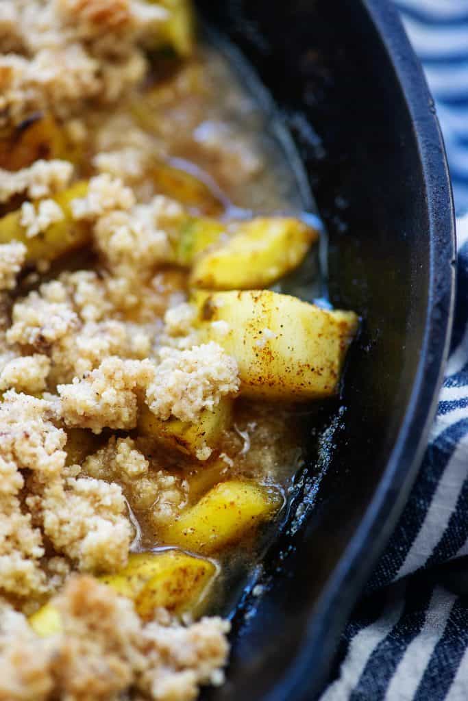 zucchini and cobbler topping in cast iron skillet