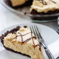 low carb peanut butter pie recipe on white plate
