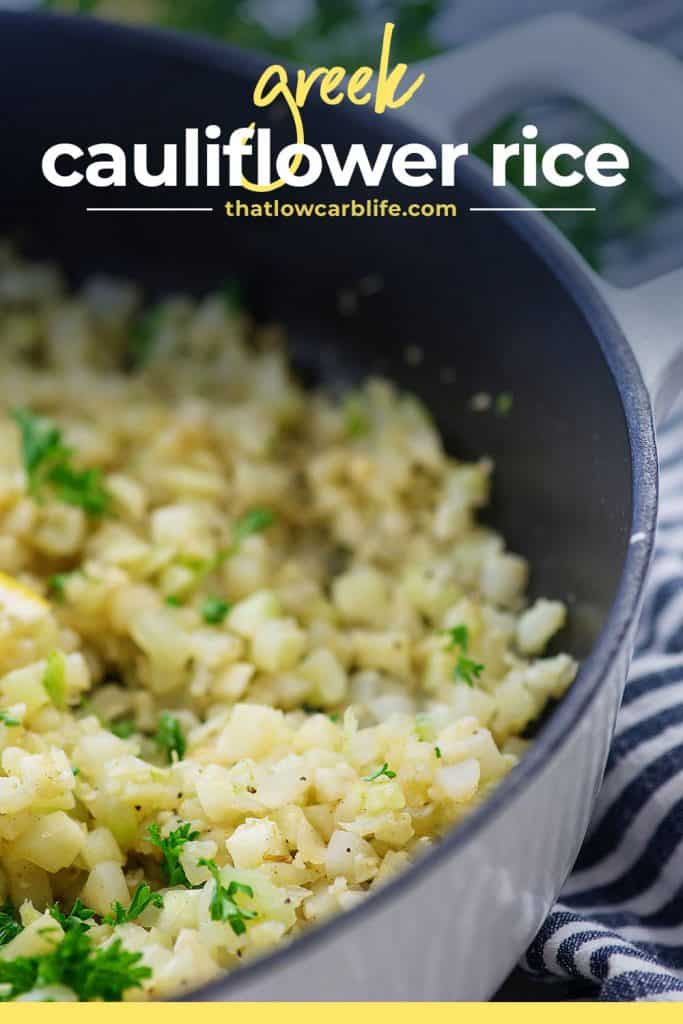 cauliflower rice with parsley in cast iron pan