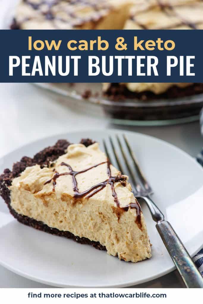 keto peanut butter pie on white plate with vintage fork