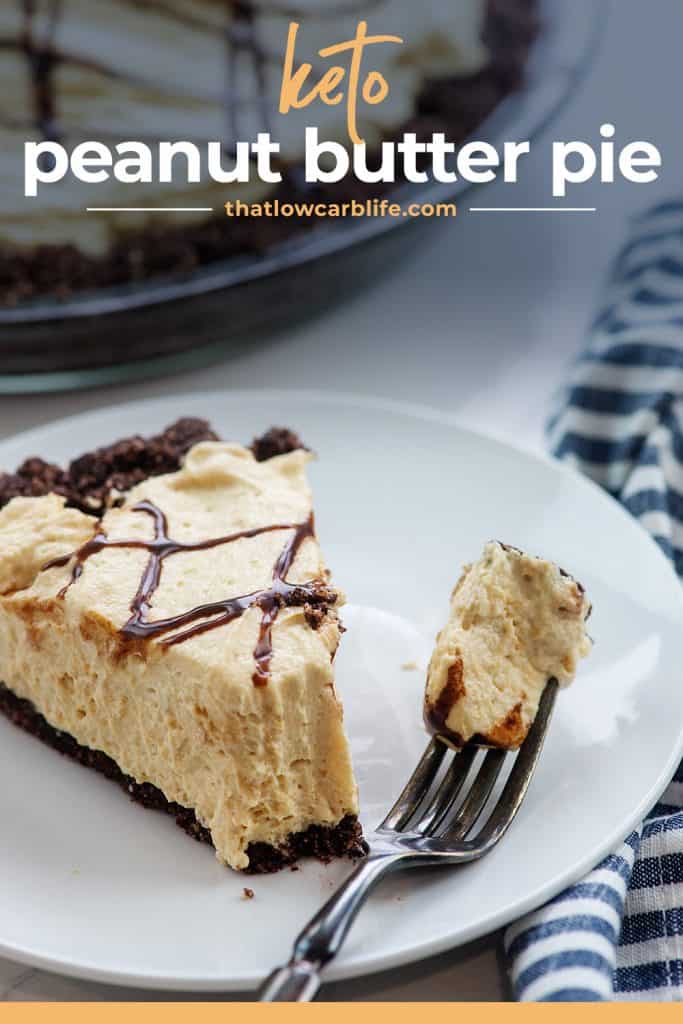 keto peanut butter pie on white plate with fork