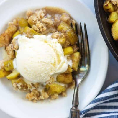 low carb zucchini cobbler with ice cream on top