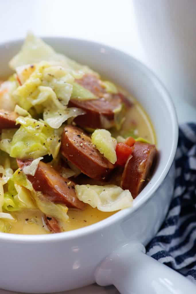 Cheesy Keto Cabbage Soup with Smoked Sausage - That Low Carb Life