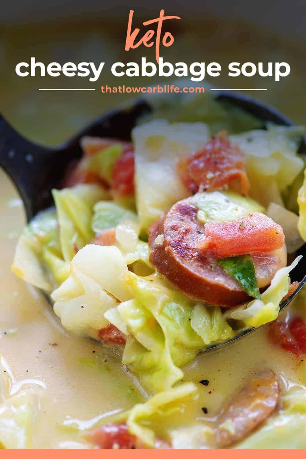 keto cabbage soup in ladle