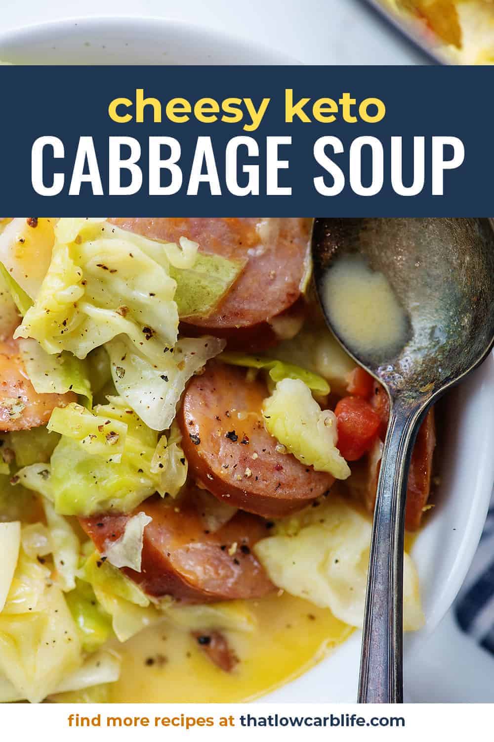 cabbage soup with smoked sausage in white bowl