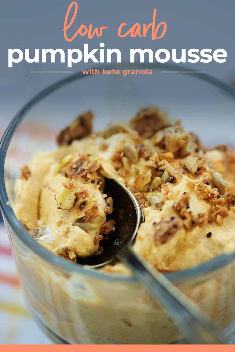 low carb pumpkin mousse in glass dish on spoon