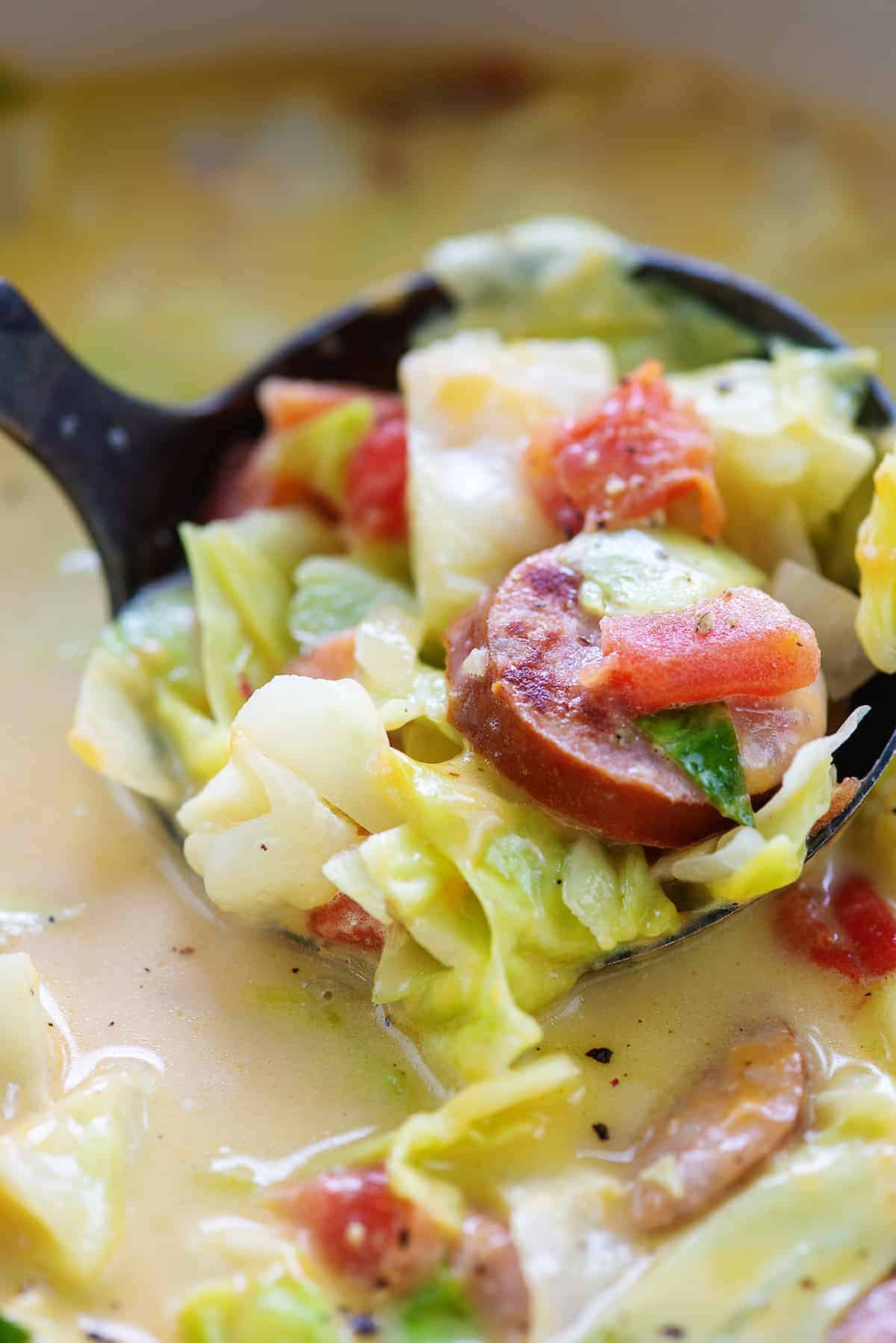 Low Carb Matters Blog: Cheesy Keto Cabbage Soup with Smoked Sausage