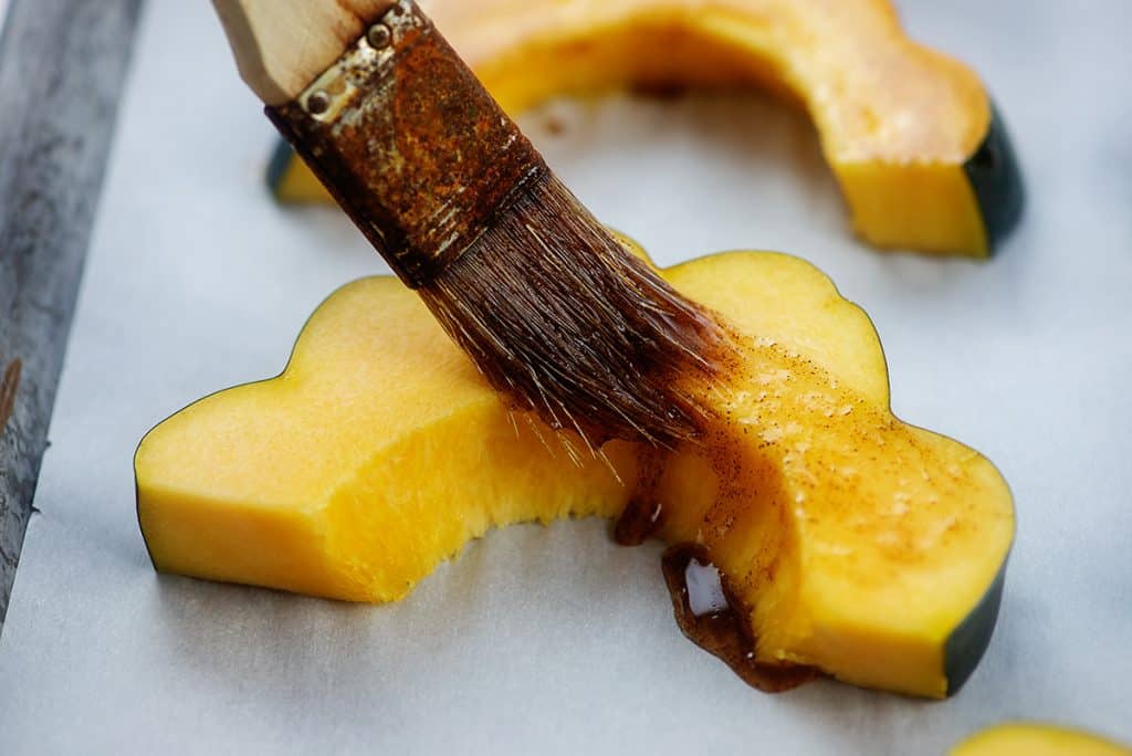 squash slices brushed with maple butter