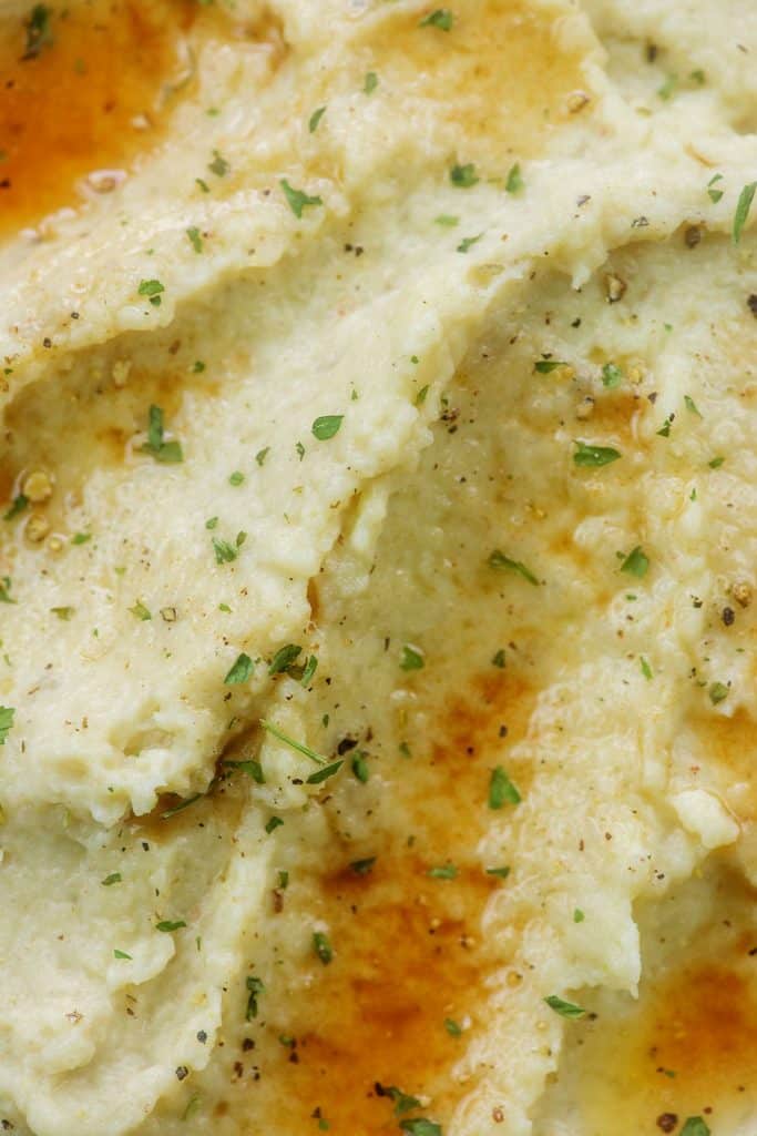 mashed cauliflower topped with browned butter.