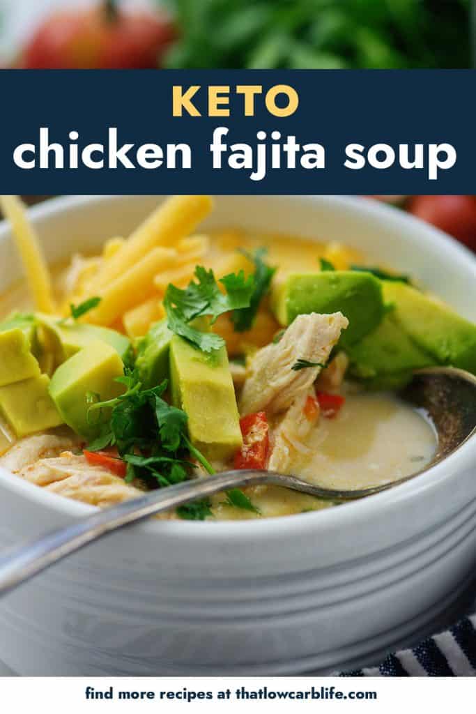 keto chicken fajita soup in white bowl