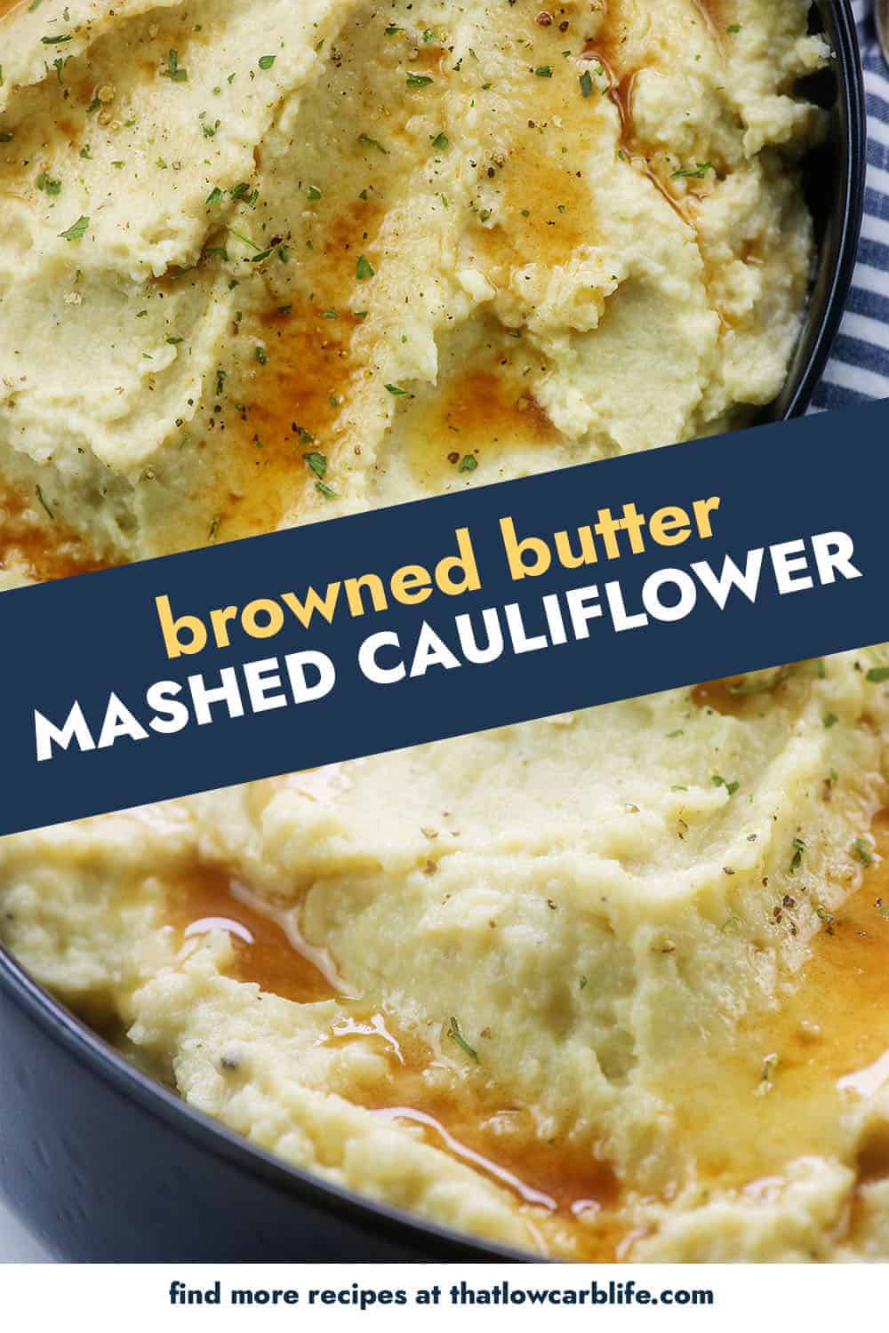 Browned butter mashed cauliflower photo collage.