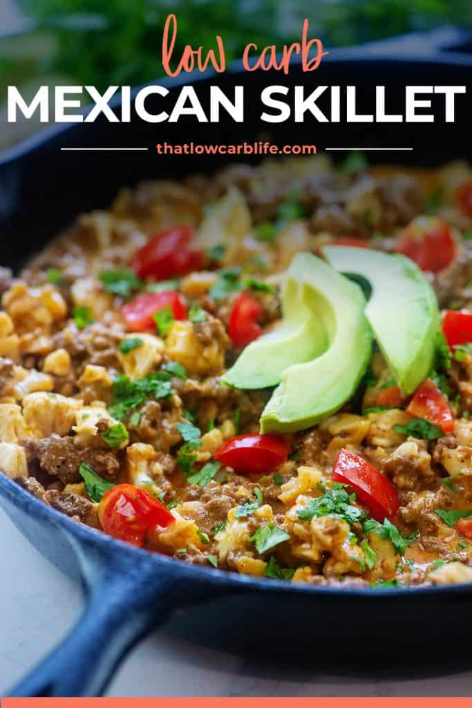 low carb Mexican recipe in cast iron skillet.