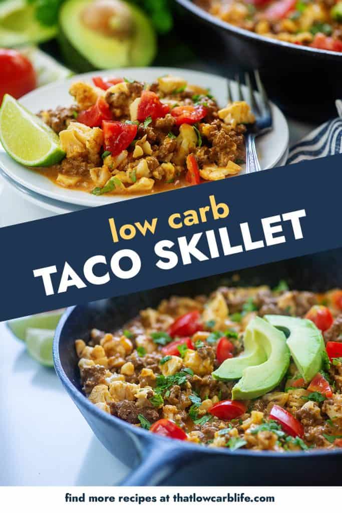 collage of low carb taco skillet recipe photos.