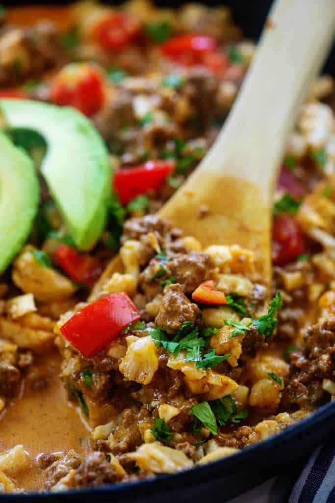 spoonful of keto taco skillet recipe.