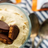 keto peanut butter mousse in small glass dish.