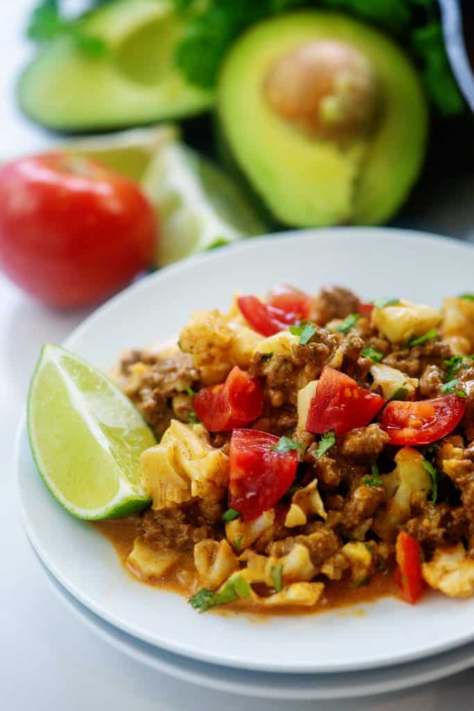 white plate topped with low carb Mexican recipe.