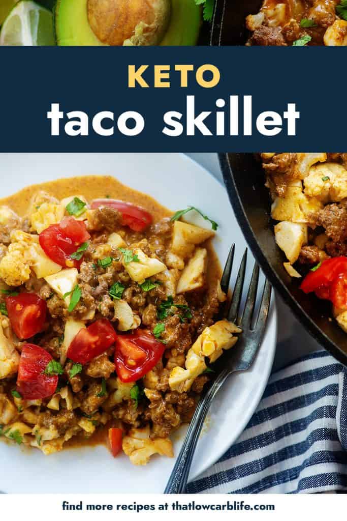 taco and cauliflower mixture on white plate with vintage fork.