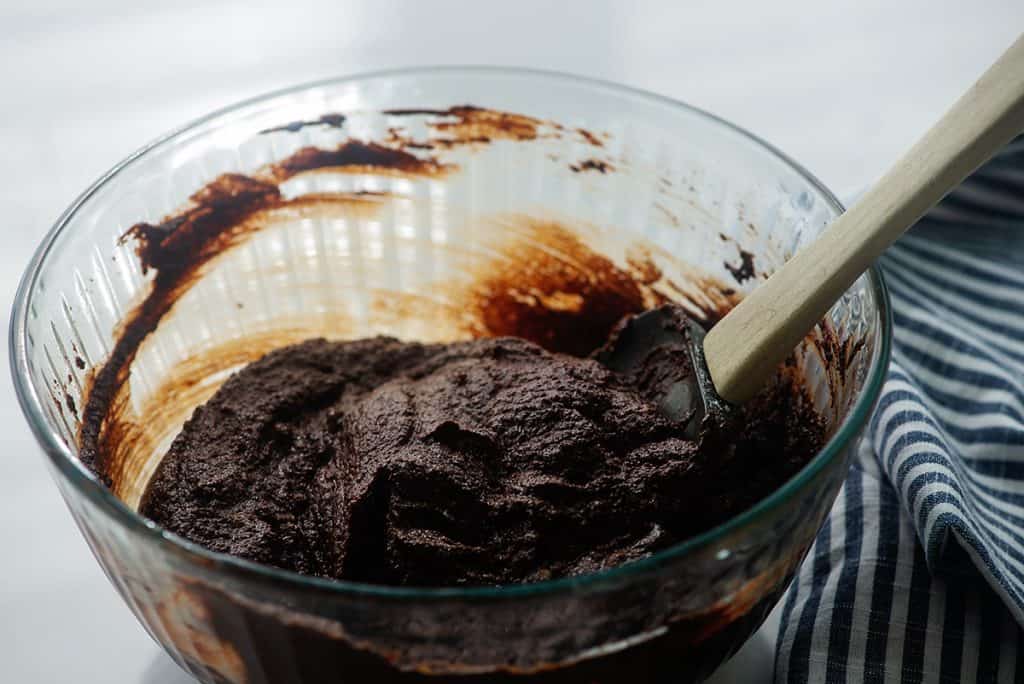 fudge mixture in glass bowl. 