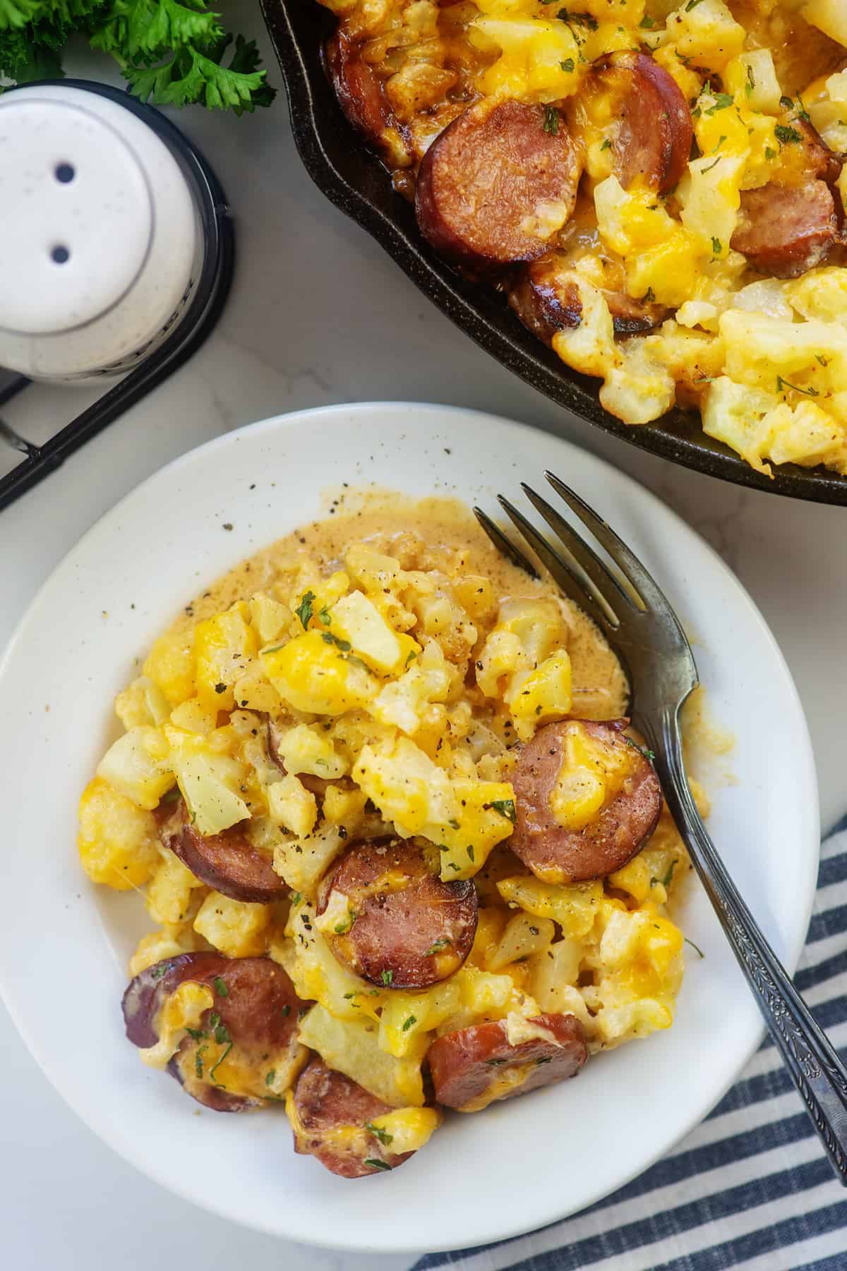 Baked Cauliflower Mac and Cheese with Smoked Sausage