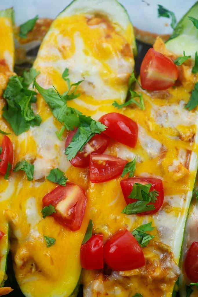 overhead view of enchilada zucchini boats.