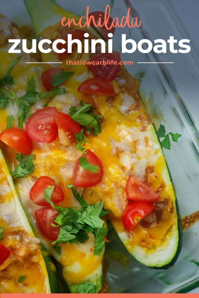 keto zucchini boats in baking dish.