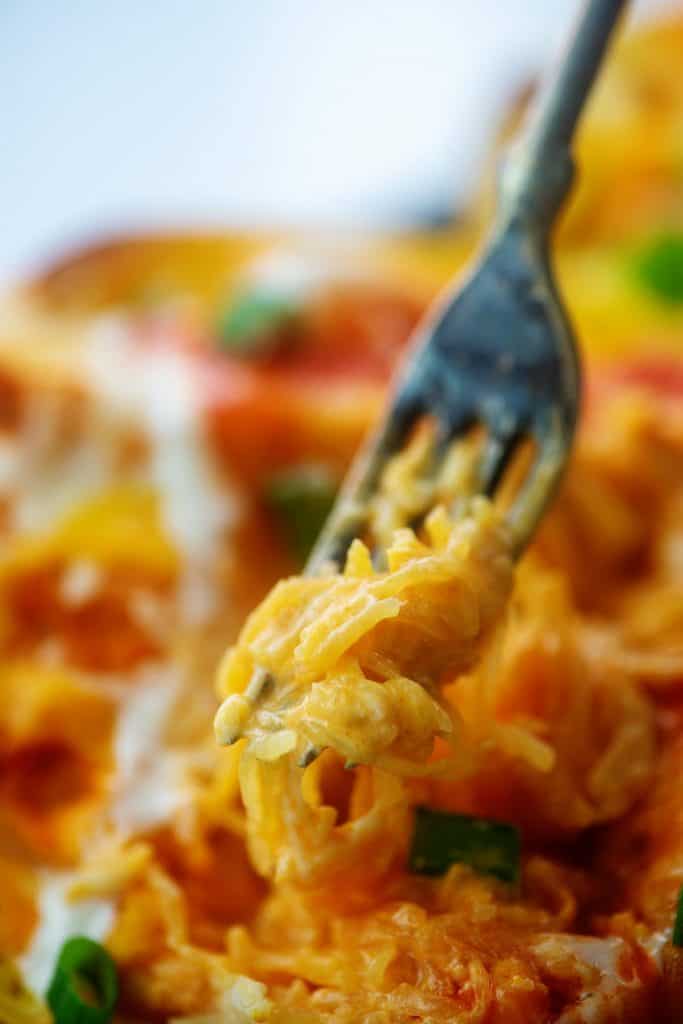 spaghetti squash on a fork.