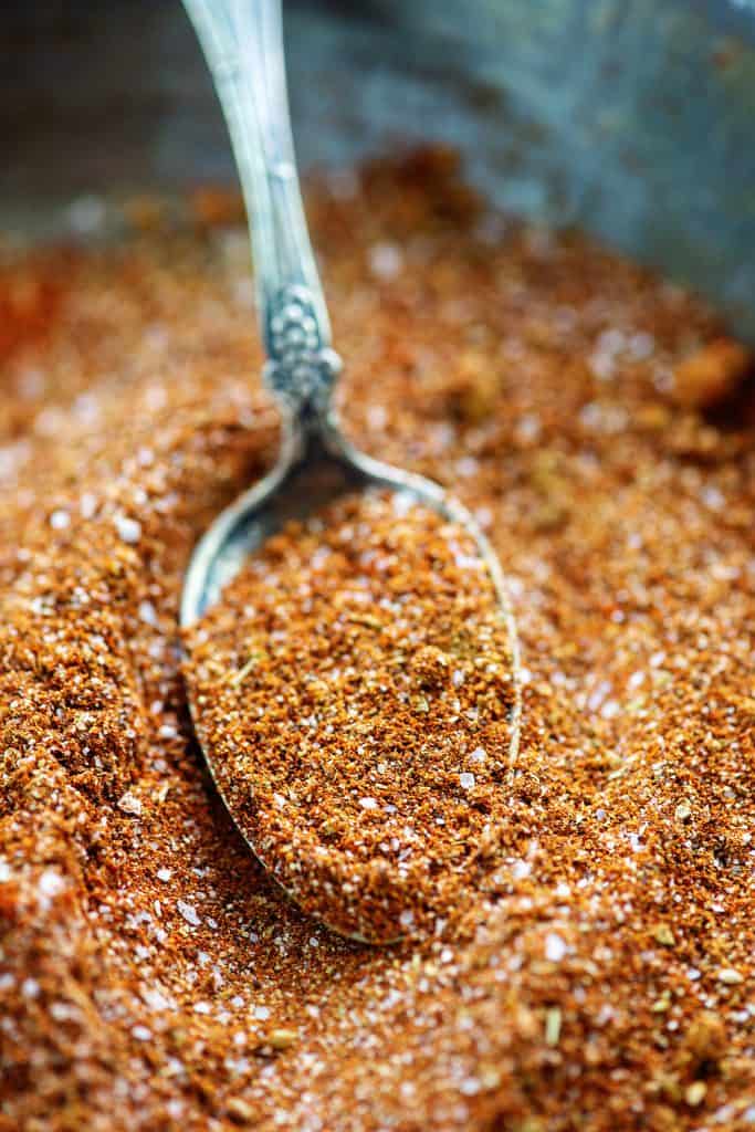 homemade taco seasoning recipe on spoon.