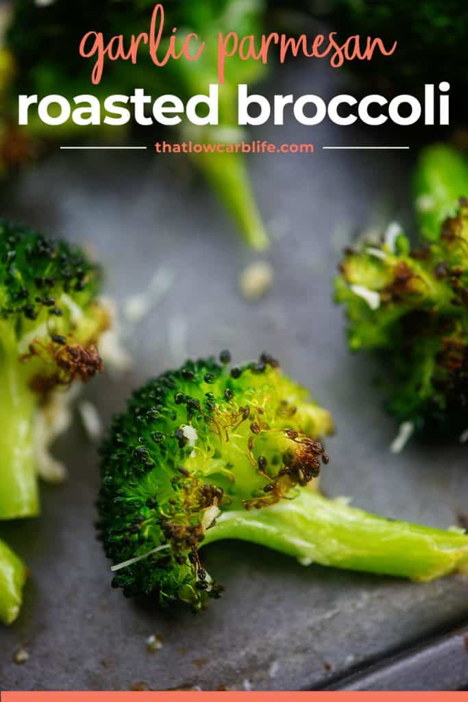 garlic parmesan roasted broccoli on sheet pan.