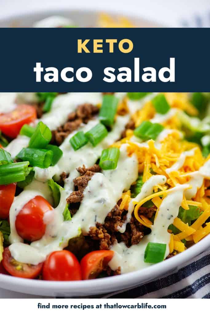 keto taco salad in white bowl.