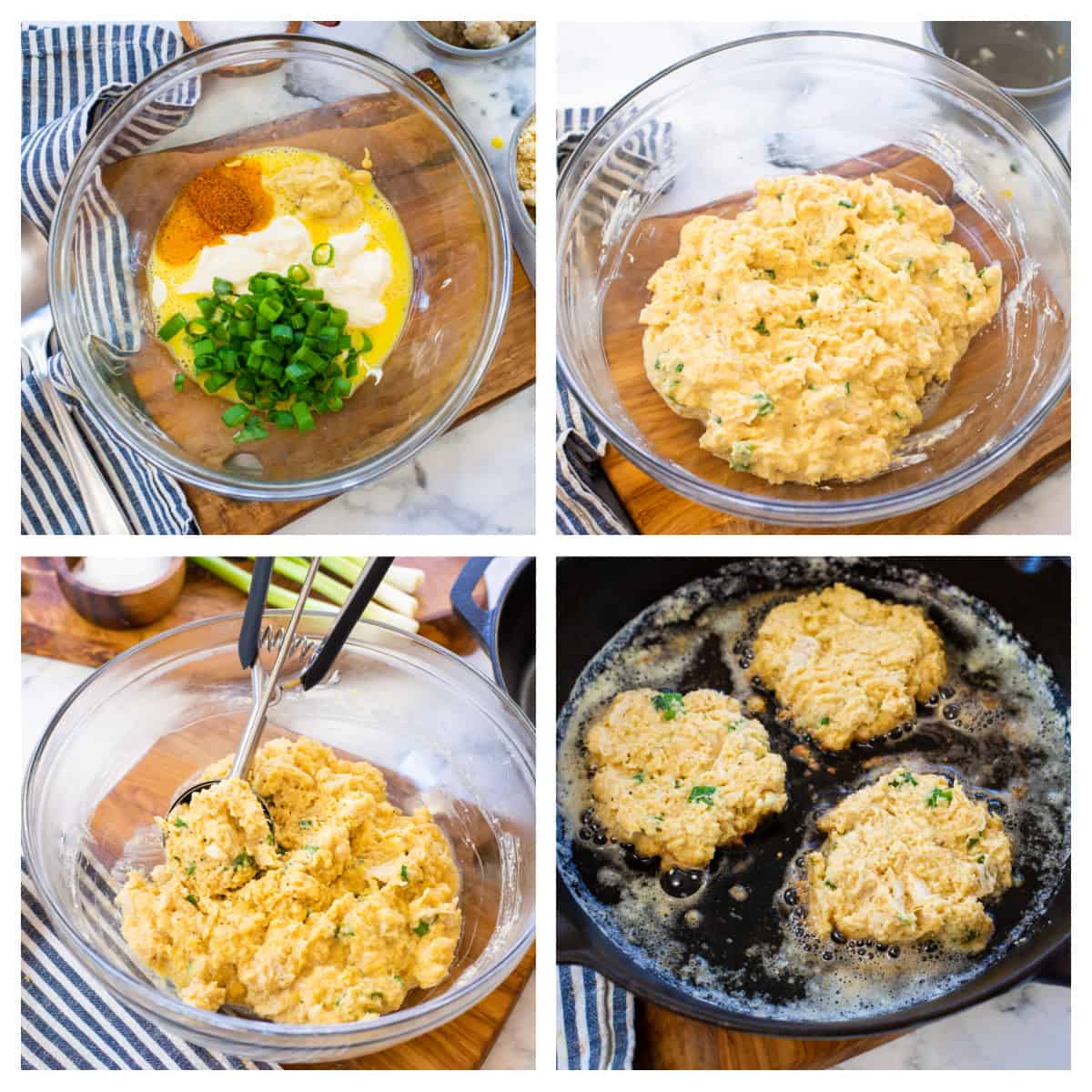 Collage showing how to make keto crab cakes.
