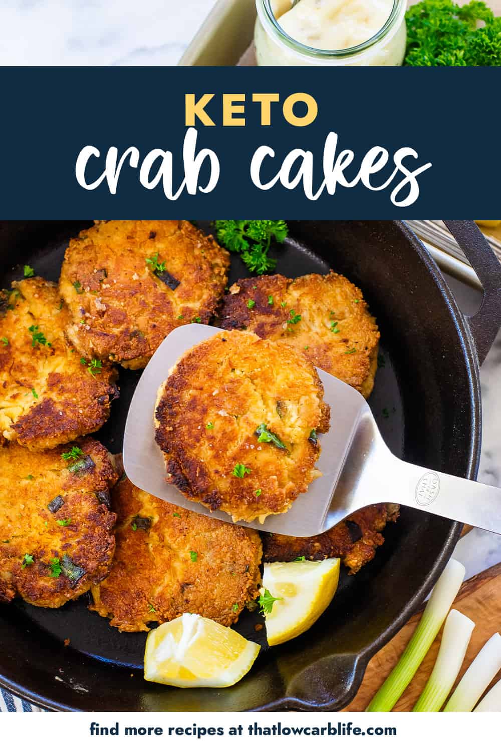 Crab cakes on spatula.