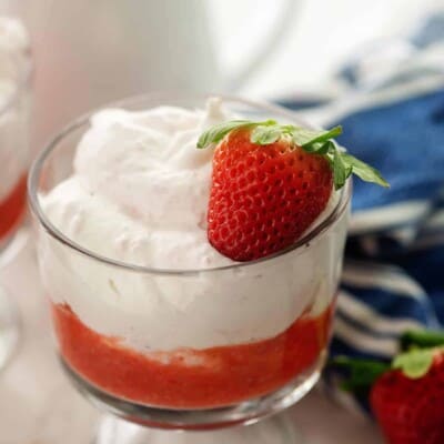 keto strawberry mousse in small glass dish.