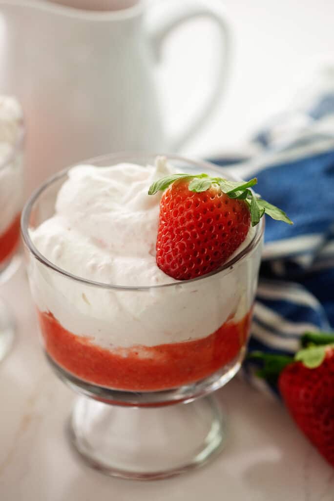 keto strawberry mousse in small glass dish.
