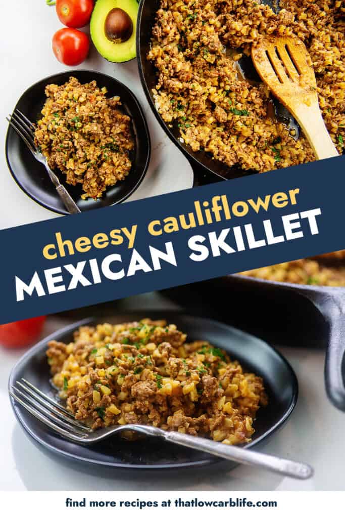 cheesy cauliflower Mexican rice collage for Pinterest.