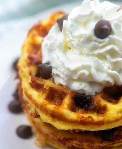 Chocolate chip chaffles with whipped cream
