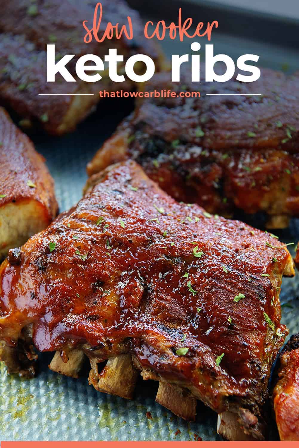 slow cooker ribs with sauce on top.