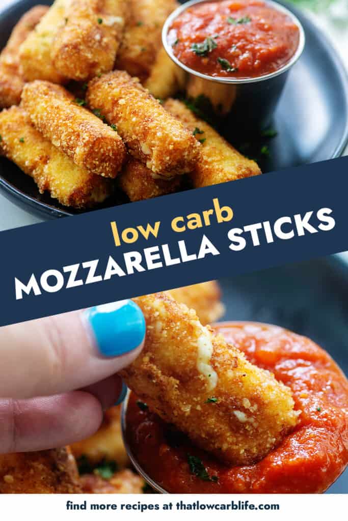 collage of low carb mozzarella sticks images.
