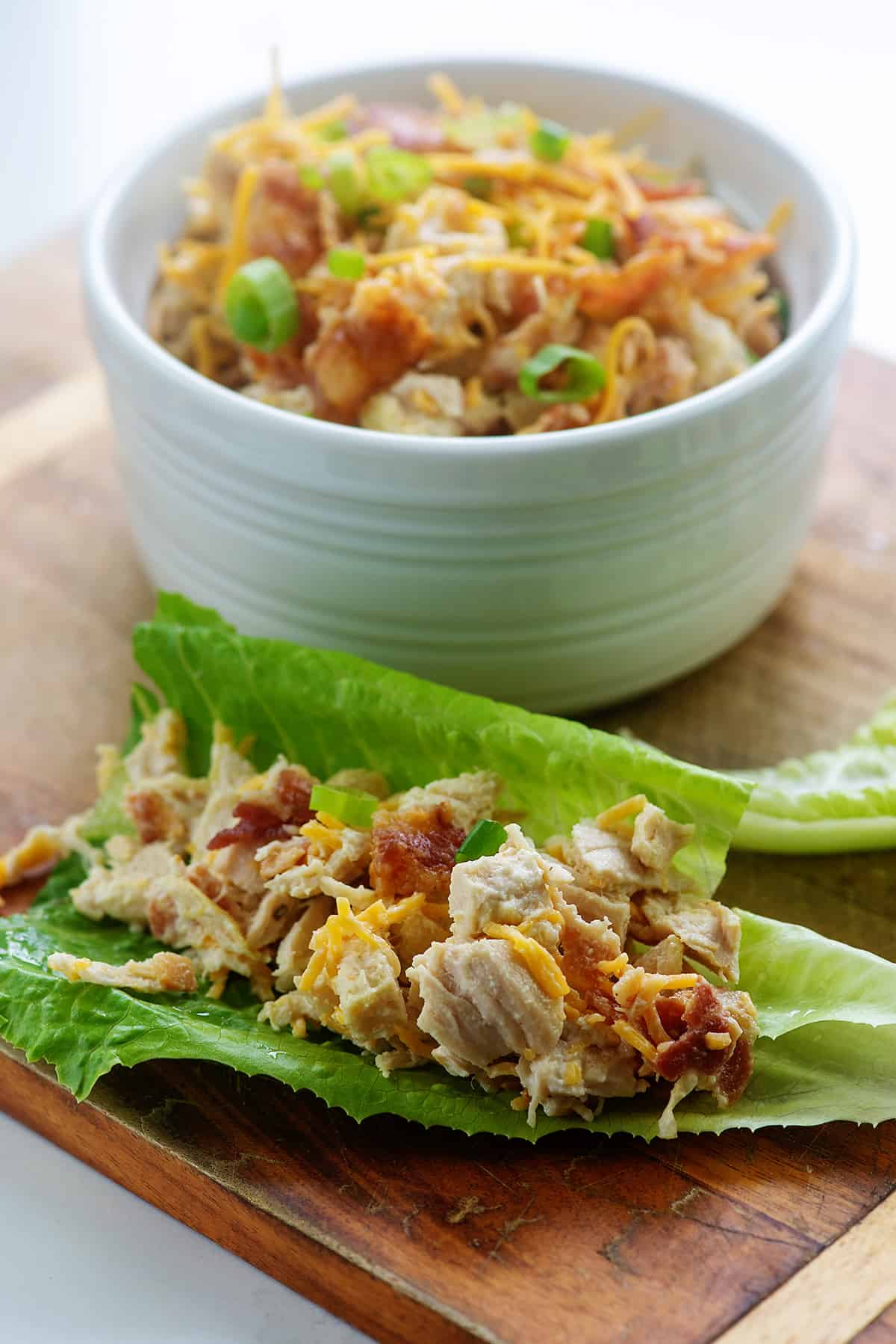 chicken salad in lettuce wrap.