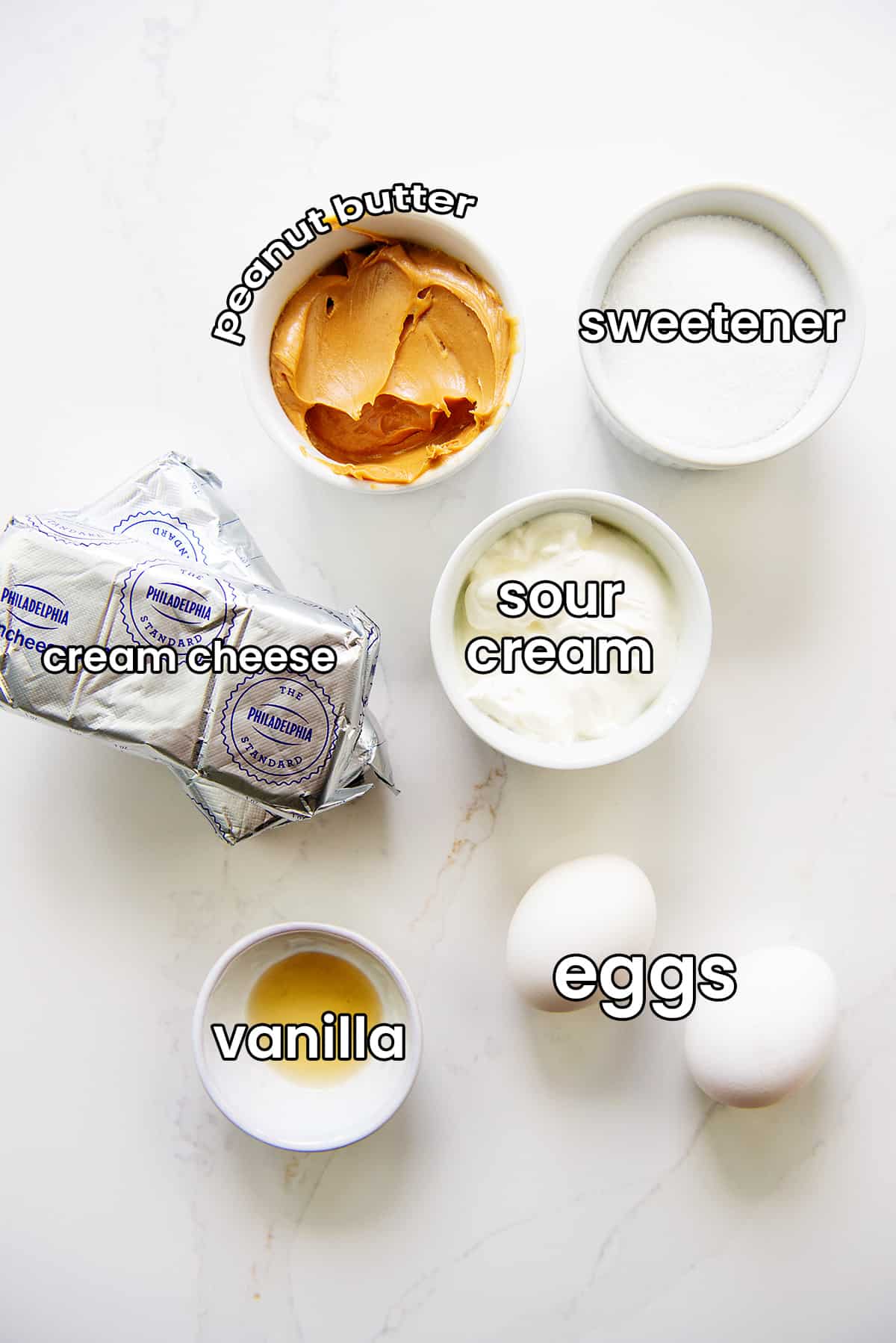 ingredients for keto peanut butter cheesecake.