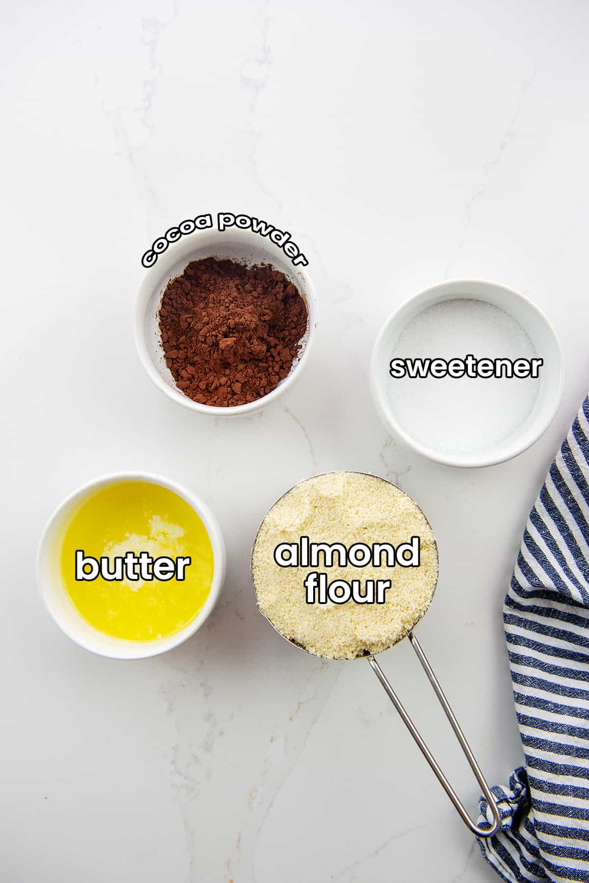 ingredients for keto chocolate crust.