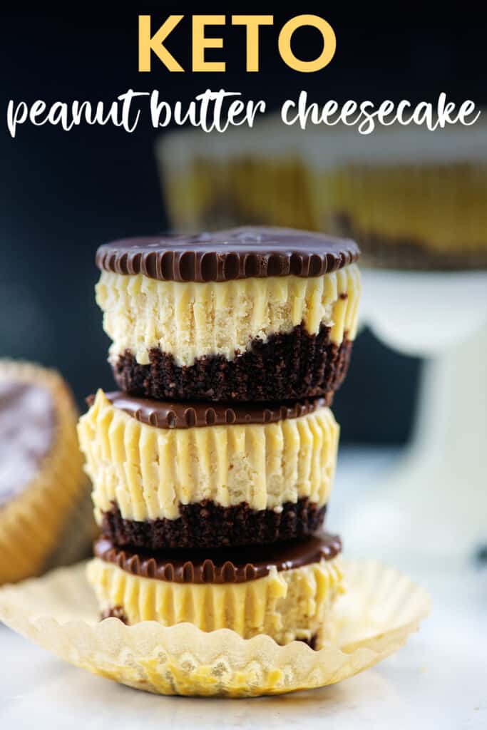 stack of mini cheesecakes with text for pinterest.
