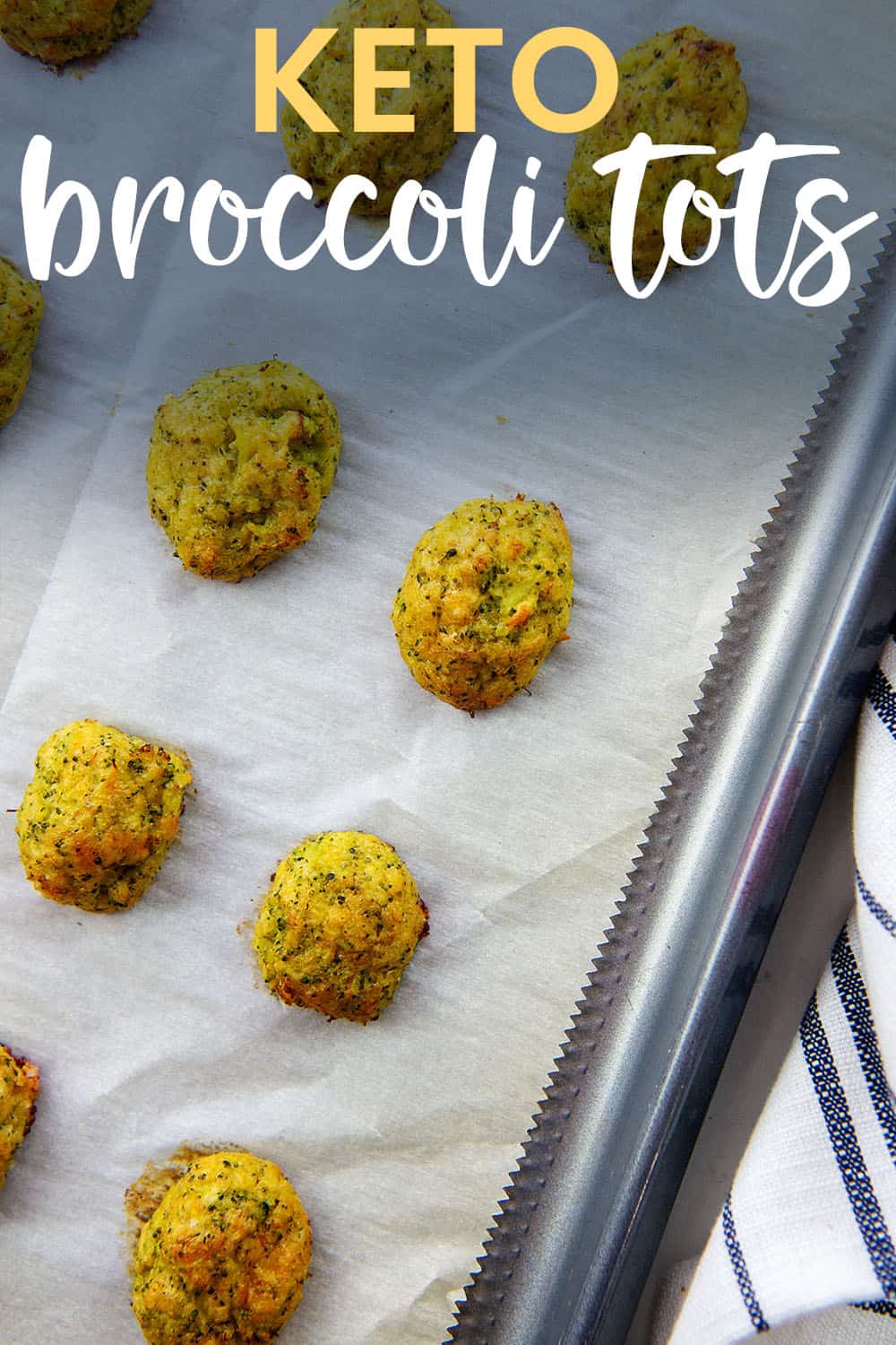 keto broccoli tots on sheet pan.