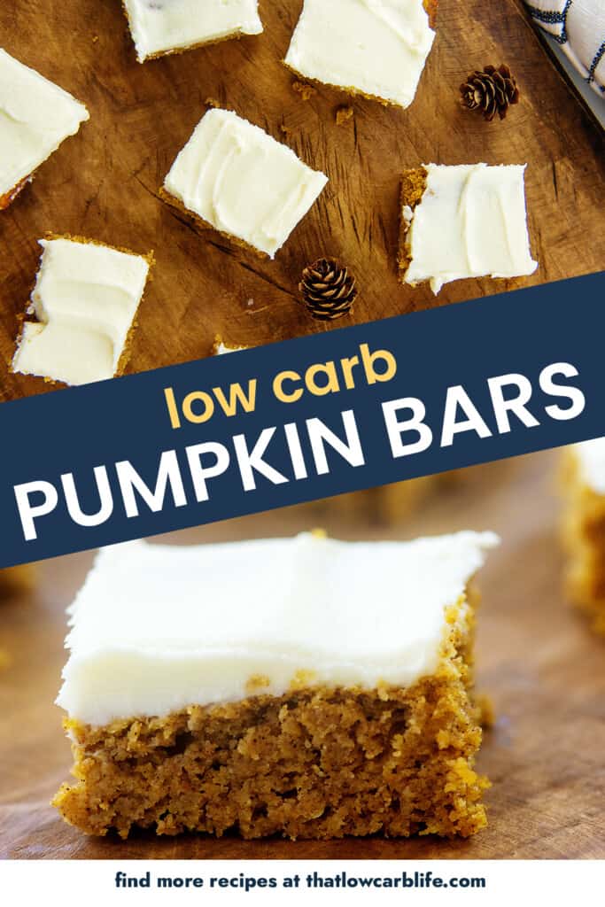collage of low carb pumpkin bars images.